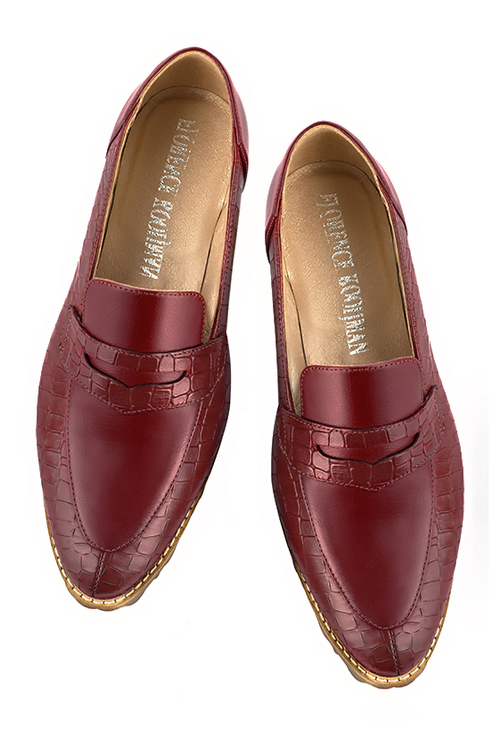 Burgundy red women's casual loafers.. Top view - Florence KOOIJMAN